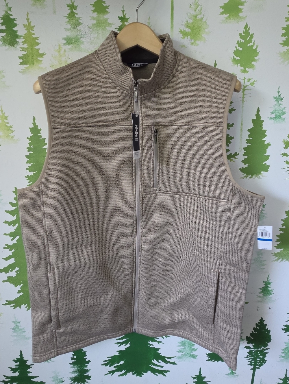 Izod Men’s Stone Beige Full-Zip Knit Vest